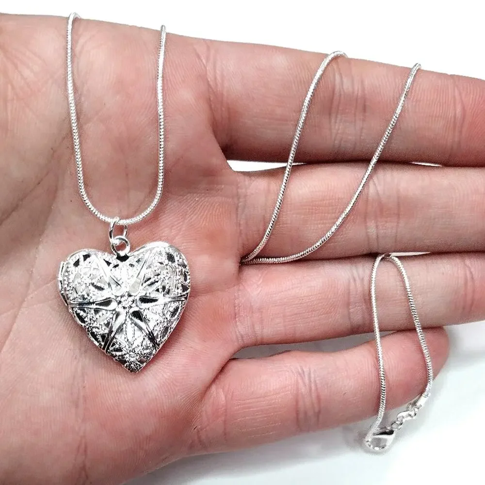 925 Sterling Silver Chain Heart Locket Necklace Gift - NEW!